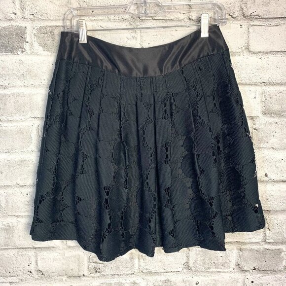 Anthropologie Plenty Tracy Reese Black Pleated Sheer Crochet Lace A-Line Skirt - Picture 1 of 11